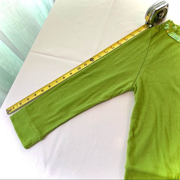 Surya sequined detail apple green ribbed 100% soft cotton bolero cardigan. Med. - Picture 9 of 12